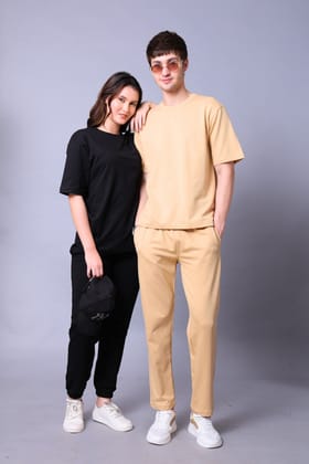 Black & Beige Couple Co-Ord Set With Joggers (Pack of 2)