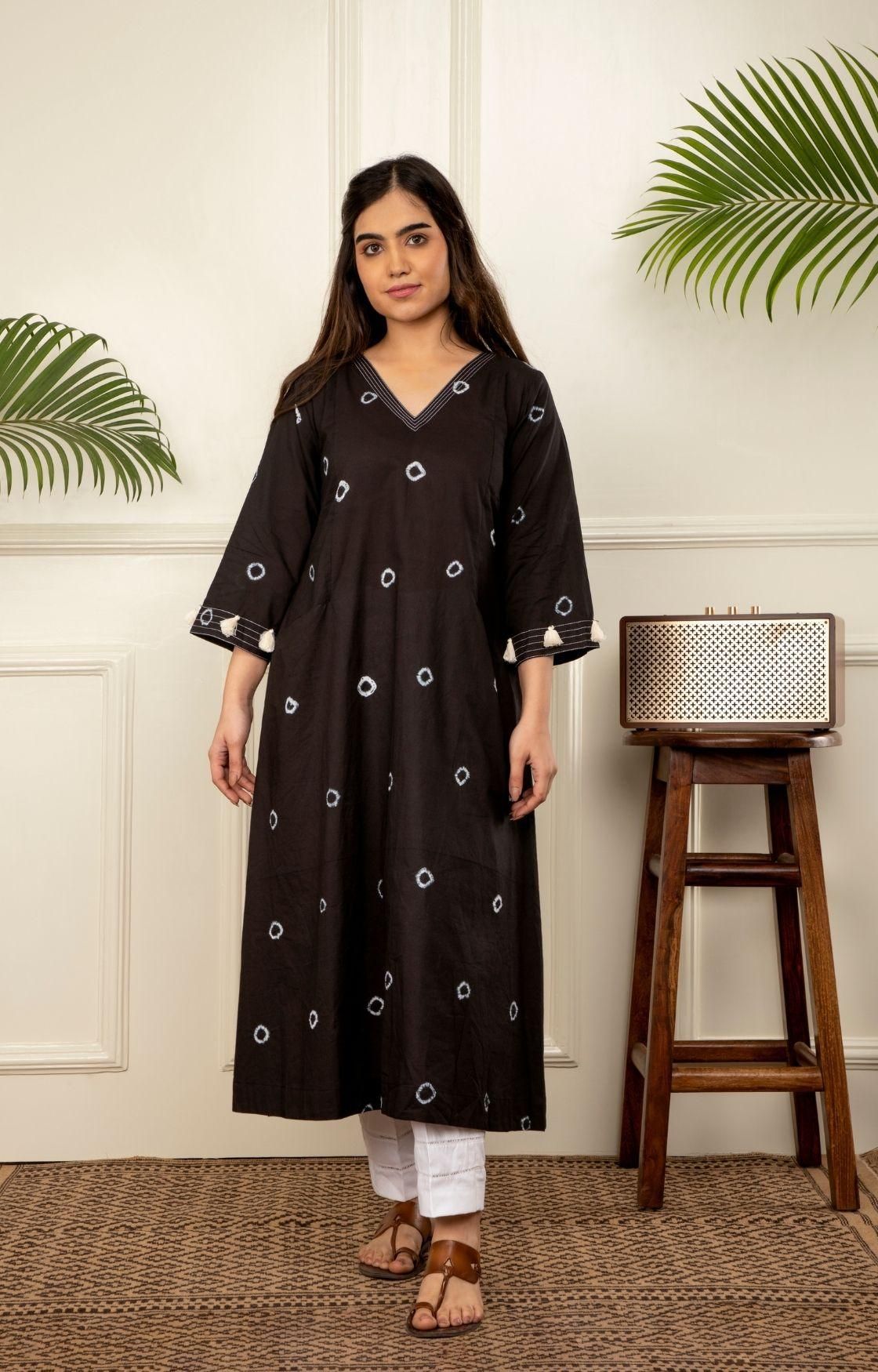 Black Bandhani Kurta-XL