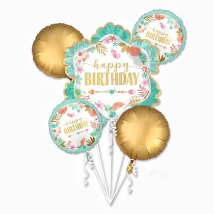 Boho Chic Theme Foil Balloon Bouquet - Helium Filled - 5PC