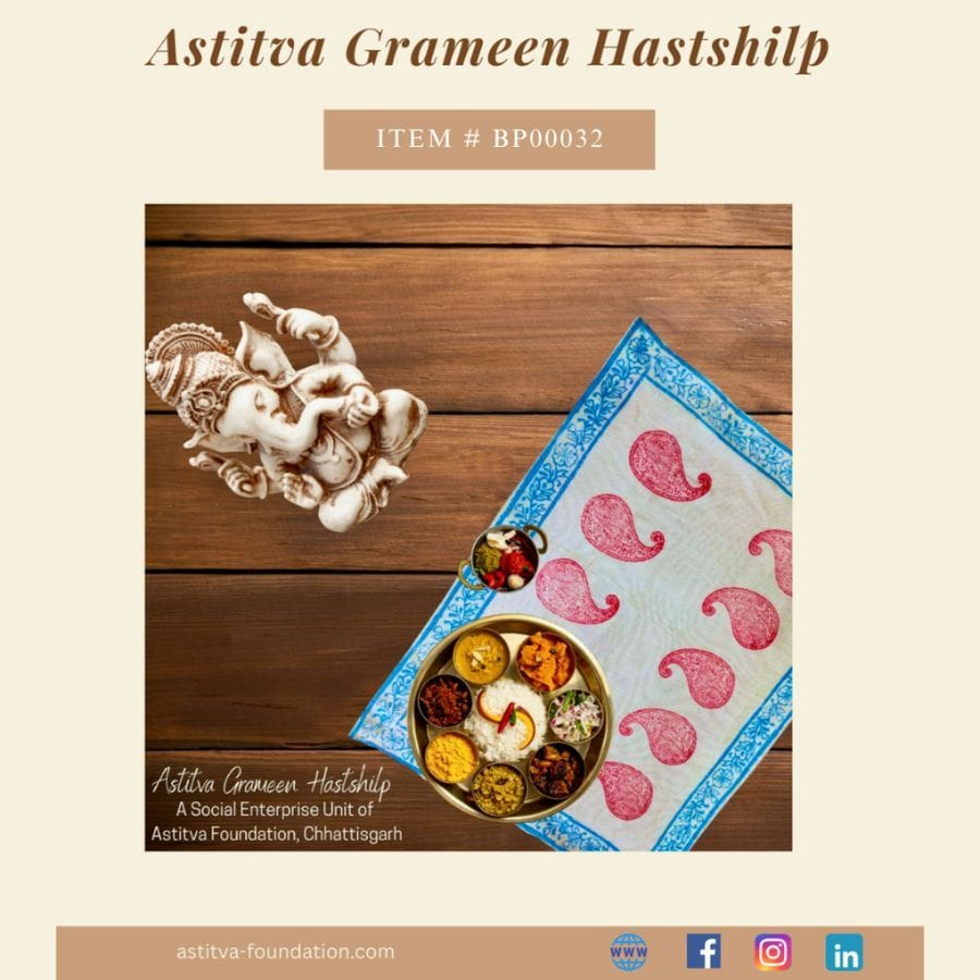 Hand Block–Printed Floral Cotton Placemats 