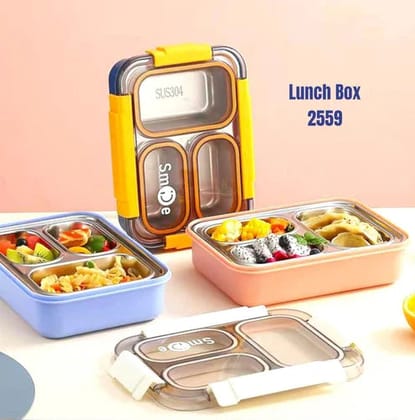 Stainless Steel 3-Compartment 710 ml Lunch Boxes: Durable, Eco-Friendly, and Convenient-Blue