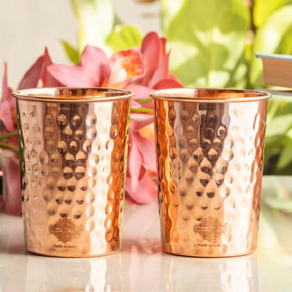 Pure Copper Diamond | Hammered | Shine Finish | Luxury Glasses-275 ML-Hammered / 2