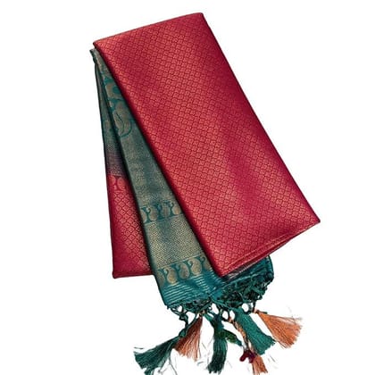 PRISCILLA SECRET Kubera Soft Silk Saree Copper Zari Woven Work with Jacquard Blouse Piece for Women (Rani Pink)