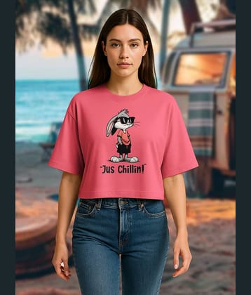 HELLCAT Mulitcolor Trendy Printed Oversized Crop T-Shirt for Women | Pack of 1 T-Shirt_Pink8