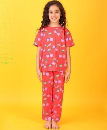 CHERRY RED SHORT SLEEVES PYJAMA SET - RED-6-12 MONTHS / 2N / GREEN