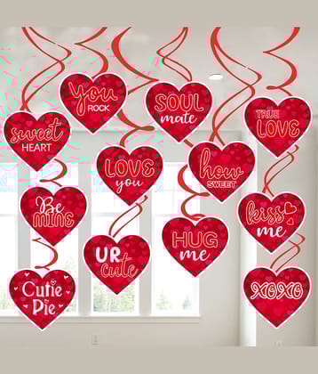 Zyozi Happy Valentines Day Hanging Swirl Decor, Red Heart Spiral Card Hanging Swirl Decor, Party Photo Prop-Valentines Day Wedding Birthday Ceiling Swirl Decor Supplies (12PCS