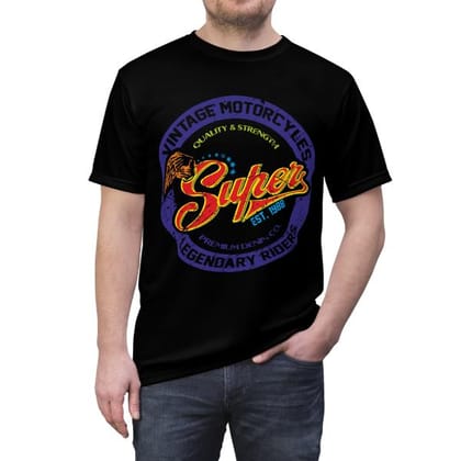 Vintage Motorcycle Design Premium Cotton T-Shirts with Bold Graphic DTF Prints-M (Black)