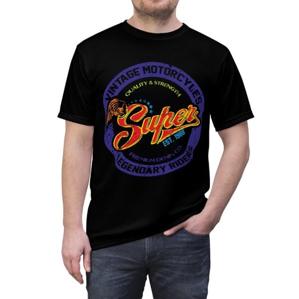 Vintage Motorcycle Design Premium Cotton T-Shirts with Bold Graphic DTF Prints-M (Black)