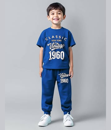 Trampoline Pack of 1 Boys Cotton Blend T-Shirt & Pants Set ( Blue )