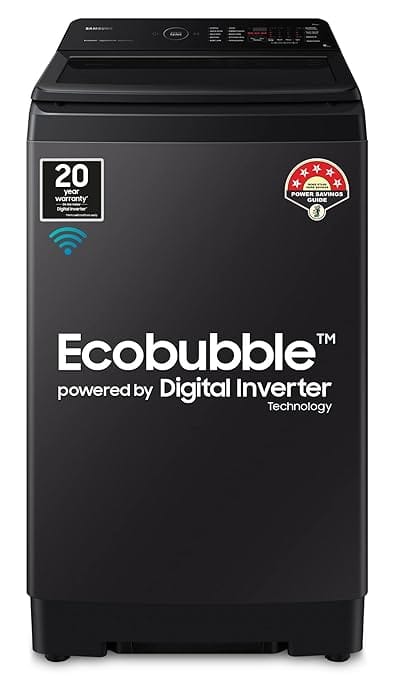 Samsung 9 Kg, 5 Star, Eco Bubble Technology With Super Speed, Wi-Fi, Digital Inverter Motor, Dual Storm, Fully-Automatic Top Load Washing Machine (WA90BG4546BVTL, Black Caviar)