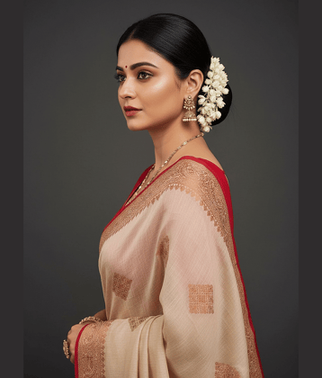 IndShopMart Cotton Silk Woven Regular Saree With Unstitched Blouse Piece ( Beige,Red )