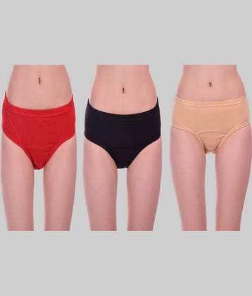 Elina Pack of 3 Cotton Solid Women's Briefs ( Red )