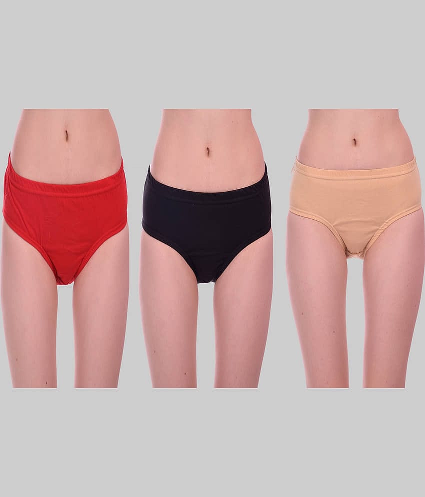 Elina Pack of 3 Cotton Solid Women's Briefs ( Red )