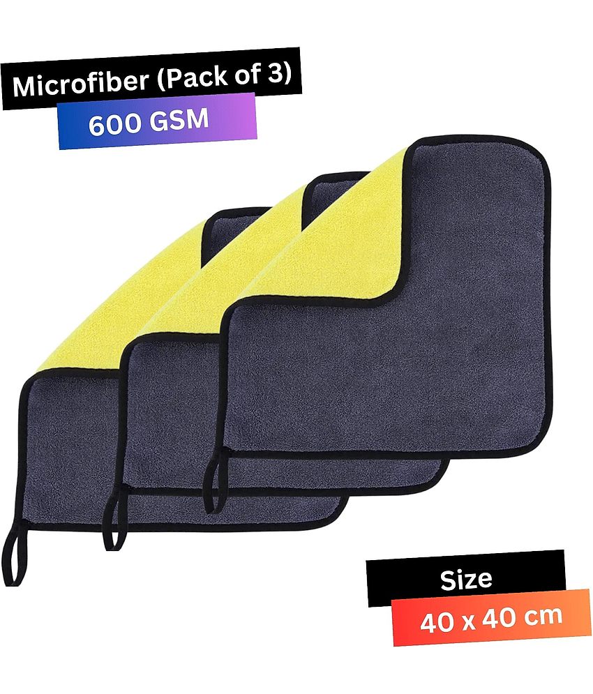 KLEANSHINE Yellow 600 GSM Microfiber Cloth For Automobile ( Pack of 3 )
