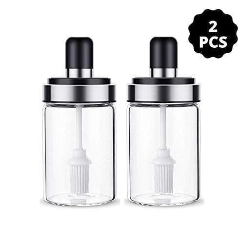 Femora Borosilicate Glass Silicone Detachable Pour & Brush Function Ghee Jar Oil Jar - 200 ML, 2pcs
