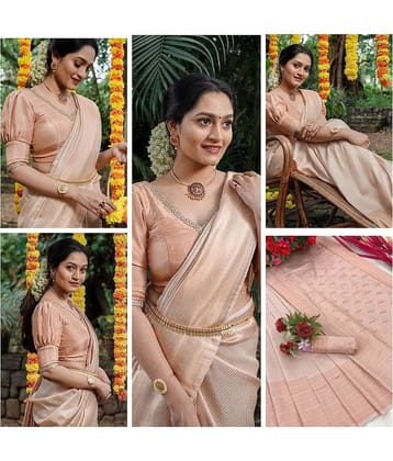 Gazal Fashions Art Silk Woven Kanjeevaram Sarees With Unstitched Blouse Piece ( Beige )