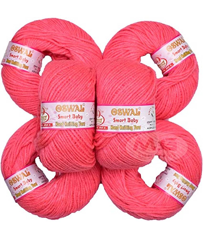 Oswal 100% Acrylic Wool Gajri (6 pc) Smart Baby 4 ply Wool Ball Hand Knitting Wool/Art Craft Soft Fingering Crochet Hook Yarn, Needle Knitting Yarn Thread Dyed