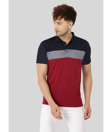 Leotude Pack of 1 Cotton Blend Regular Fit Striped Half Sleeves Men's Polo T Shirt ( Maroon )