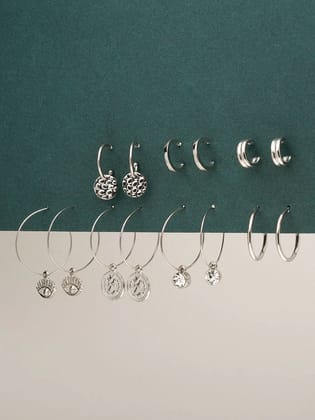 7 Pair Coin Drop Silver Earrings