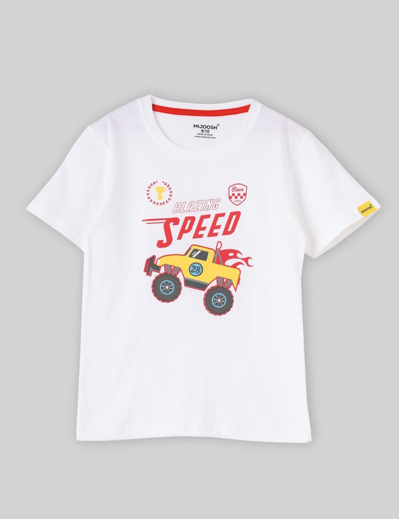 Stylish Kids Boys T shirt Cotton Pure White Blazing Speed Monster Truck 2025 at ShopCircuit | ON Stylish Kids Boys T shirt Cotton Pure White Blazing Speed Monster Truck 2025 at ShopCircuit | ON