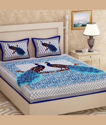 PETROSOLY Cotton 1 Double Bedsheet with 2 Pillow Covers ( Blue )