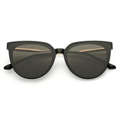 PERKEY Cat Eye-Oversized Black UV Protected Sunglasses Men Women - PRKY0014-C1-Large / Black / Black