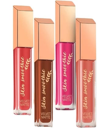 SKIN SMOOTHIE Liquid Matte Lipstick Lating Nude Edition, 2 ml Each, (Pack of 4)