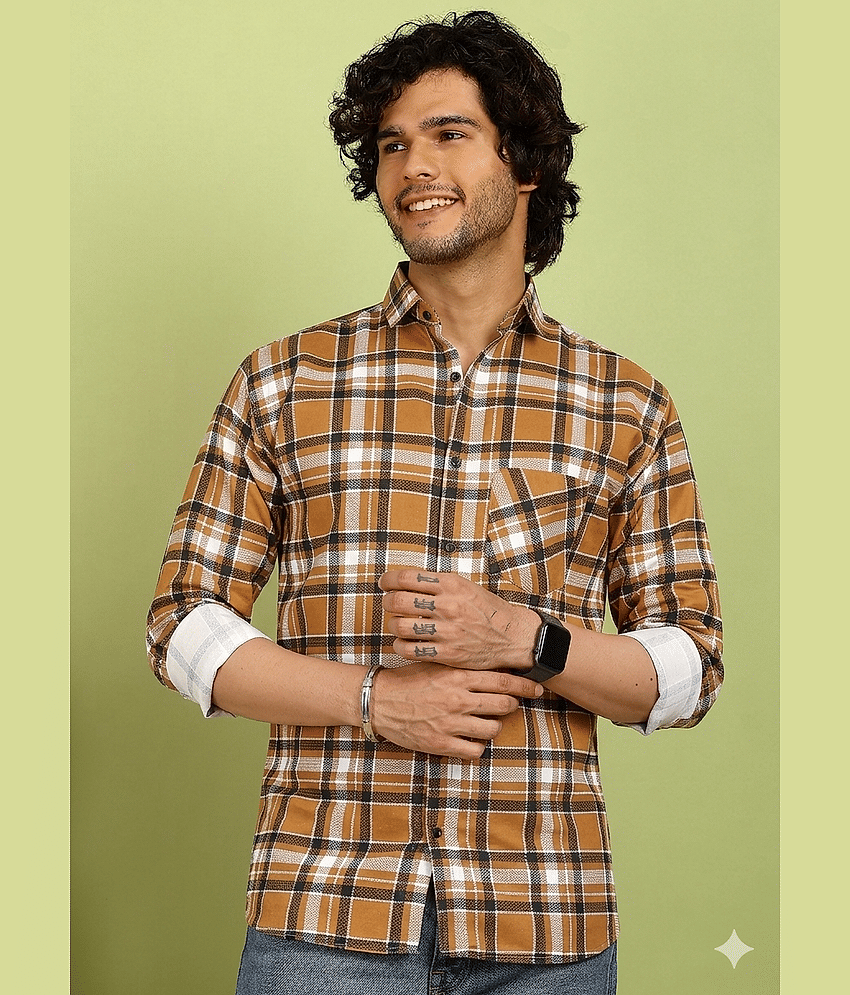 allan peter 100% Cotton Regular Fit Checks Full Sleeves Men's Casual Shirt - Multicolor ( Pack of 1 )