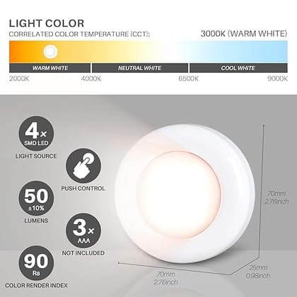 Tap/Push Light Star-Spangled Mini Night Touch Led Puck Light Portable Under Cabinet Lighting Battery Operated Powered Diy Stick On Light Wireless Closet Counter Kitchen Warm White 5Pack_assorted colour