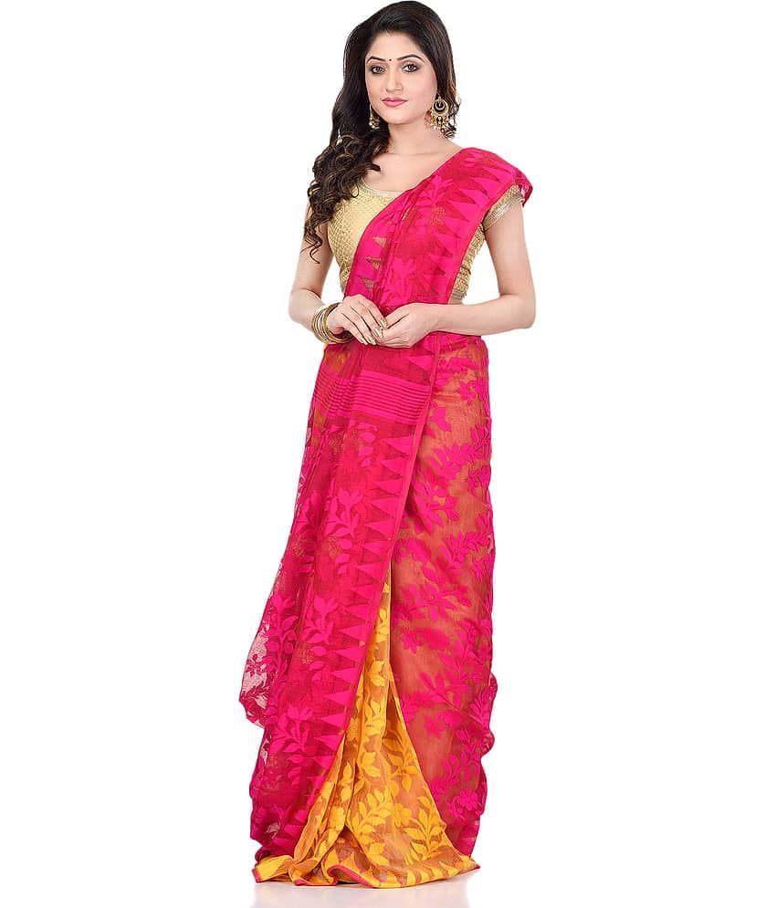 Desh Bidesh Bengal Handloom Saree Without Blouse Piece ( Yellow )