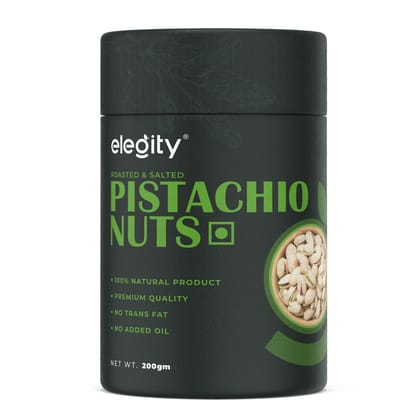 Elegity California Salted Pistachios Papertube 200 gm | Namkeen Pista Dry Fruit | Crunchy, Tasty & Healthy | Rich in Fibre & Protein | No Added Preservatives & Colour in Nutritious Nuts