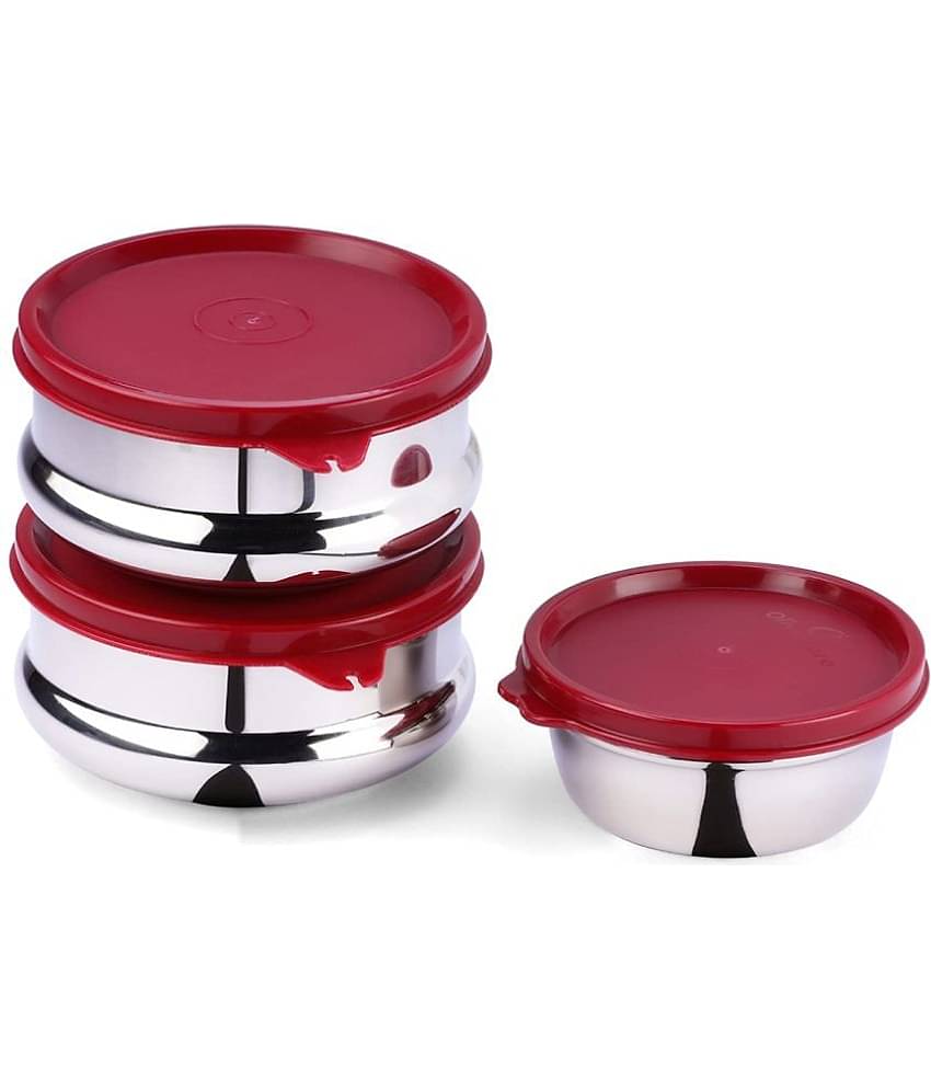 Oliveware - Steel Red Food Container ( Set of 3 )