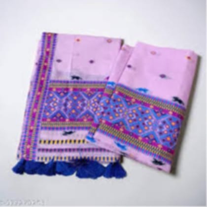 Women's Light Pink Cotton Printed Saree with Tassels