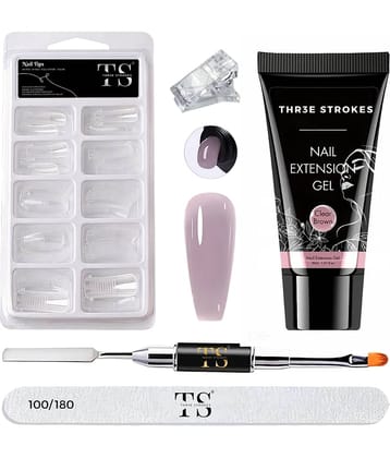 THR3E STROKES Poly Gel Nail Extension Set Nails Art Combo Polygel Nail Extension Kit (C. Brown) 30 g