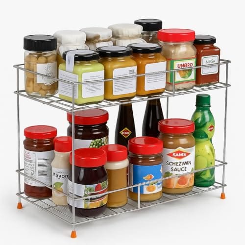CHHAAP 2-Tier Stainless Steel Kitchen Storage Spice Rack and Container Organizer Space Saver Rack Counter top