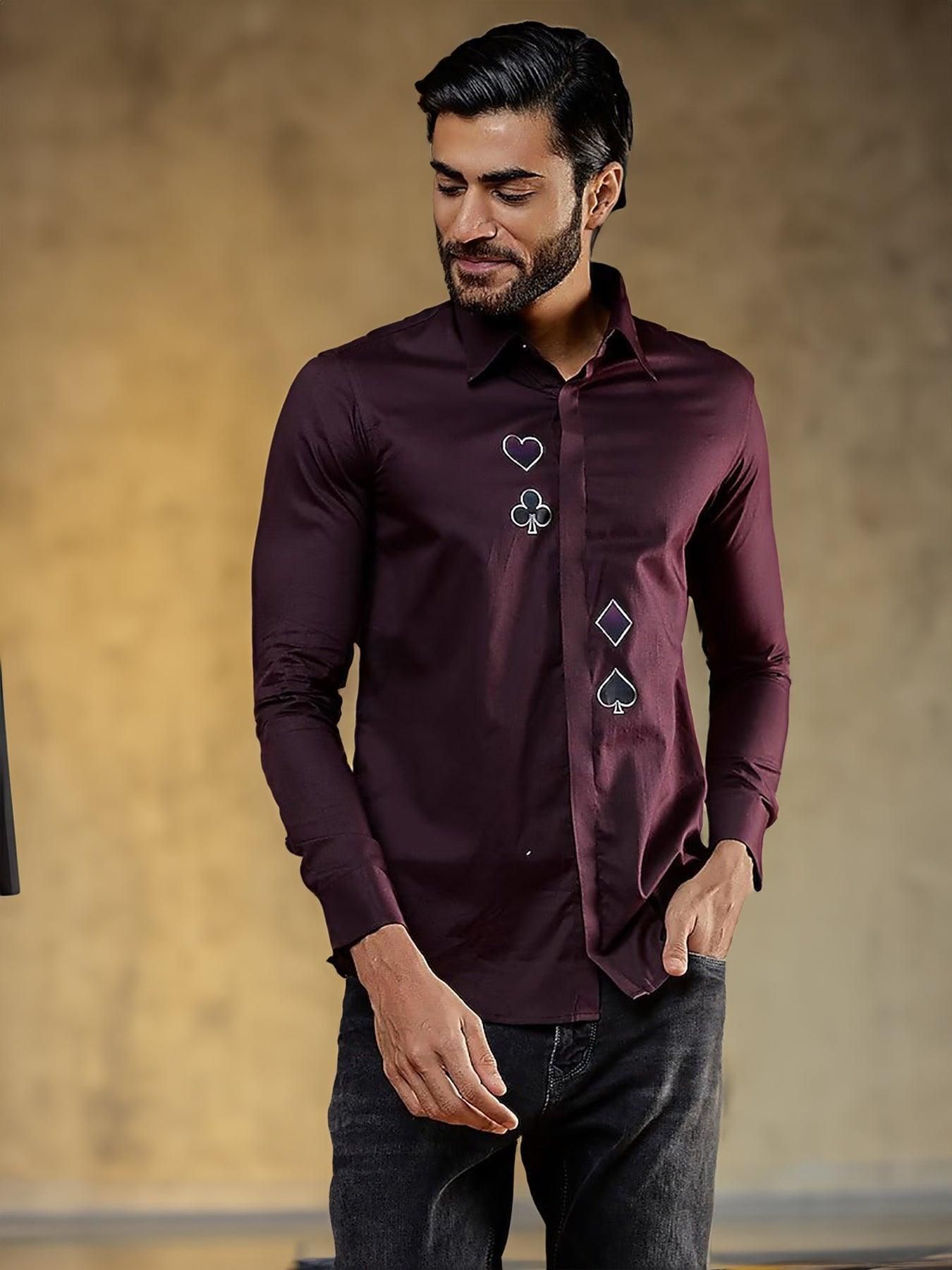 Printed Party Wear Burgundy Shirt-BURGUNDY / S