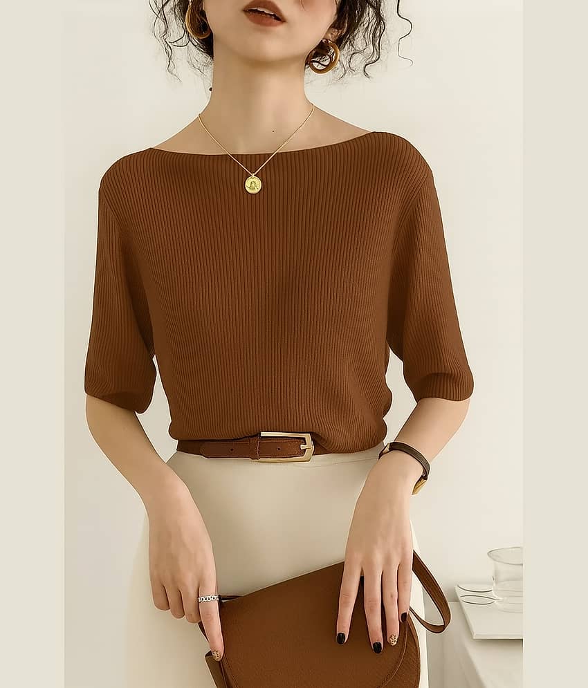 Traquila Women's Lycra Regular Top ( Brown )