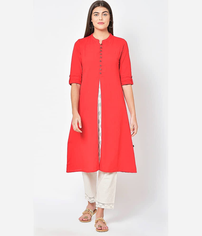 Pistaa - Red Cotton Blend Women's Front Slit Kurti ( Pack of 1 )