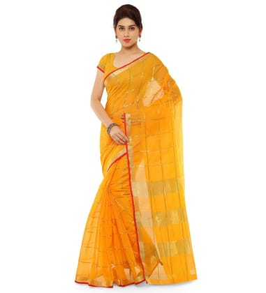 Generic Women's Kota Doria Cotton Saree with Blouse (Yellow, 6 - 3 Mtrs)