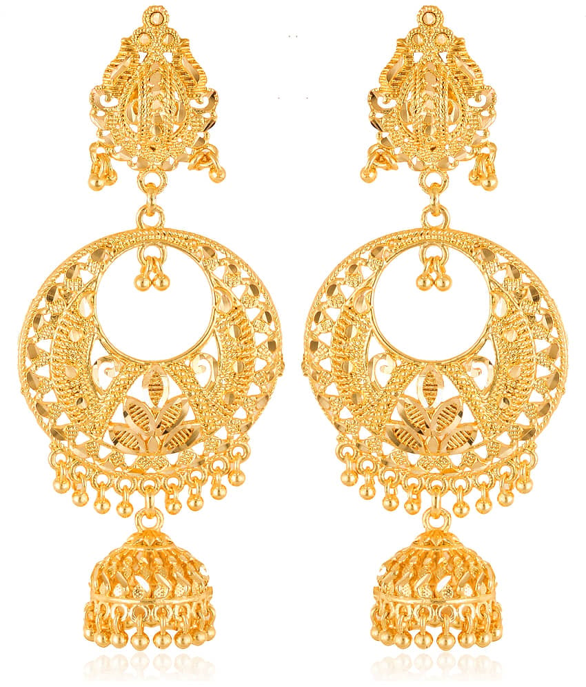 VIVASTRI Golden Jhumki Earrings ( Pack of 1 )