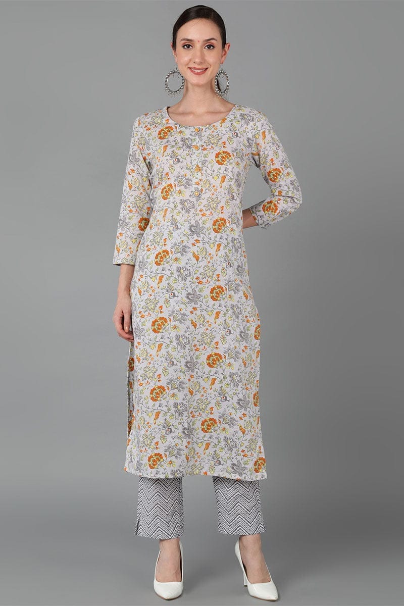 Grey Cotton Straight Kurta VCK8893