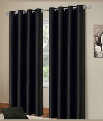 N2C Home Solid Semi-Transparent Eyelet Curtain 9 ft ( Pack of 2 ) - Black