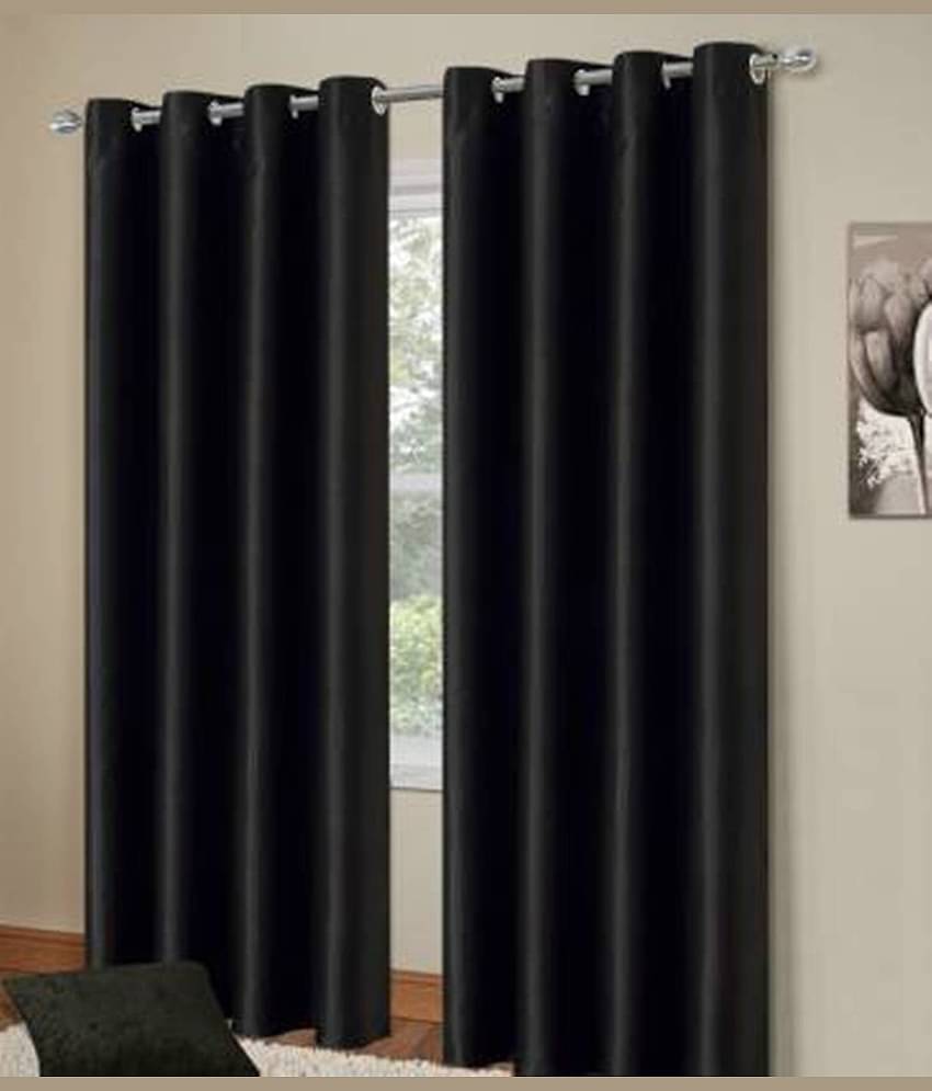 N2C Home Solid Semi-Transparent Eyelet Curtain 9 ft ( Pack of 2 ) - Black
