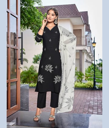 Royal Export Cotton Embroidered Kurti With Pants Women's Stitched Salwar Suit - Black ( Pack of 1 )