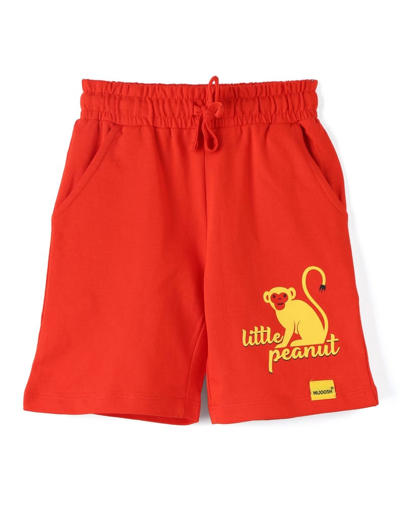 Luxurious Kids Boys Shorts Cotton French Terry Fiery Red Peanut Monkey 2025 at ShopCircuit | OND
