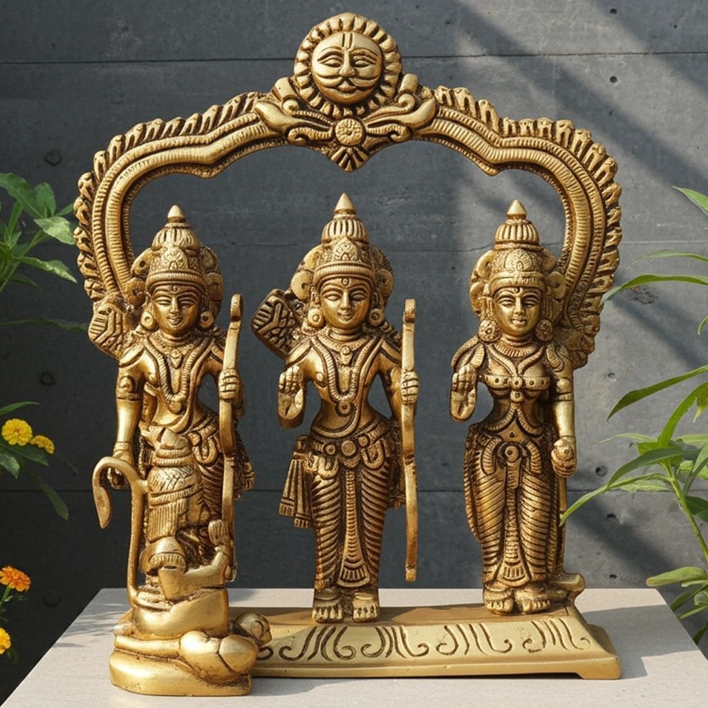 Brass Ram Darbar Showpiece Statue | Hindu God Ram Parivar Idol, Height : 9.2 Inch (BSMAS1394 K)