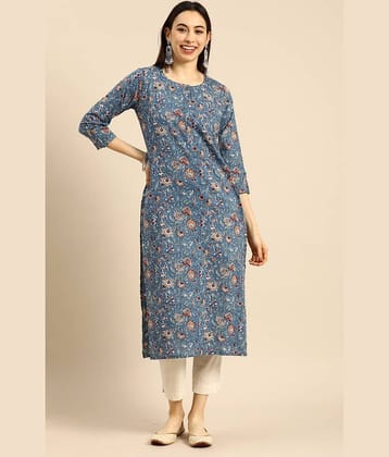 Rajnandini - Blue 100% Cotton Women's Straight Kurti ( Pack of 1 )