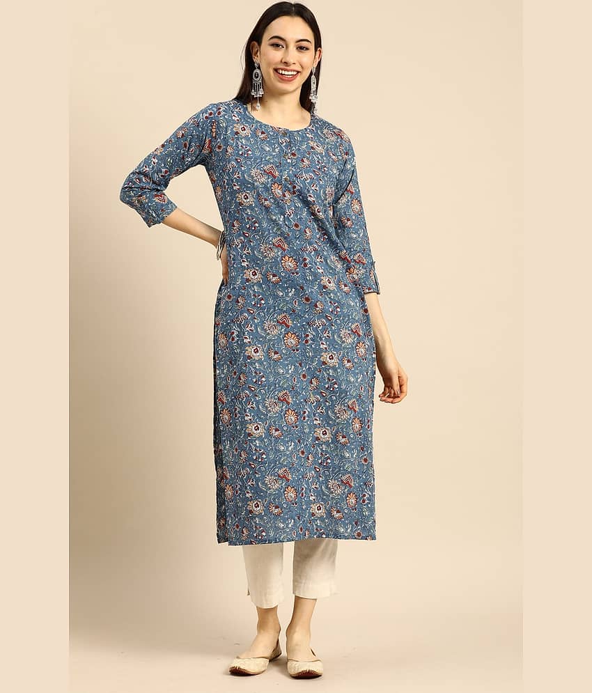 Rajnandini - Blue 100% Cotton Women's Straight Kurti ( Pack of 1 )