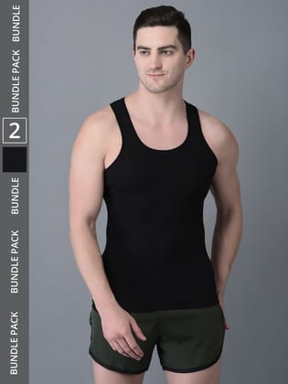 Men's Black Pack of 2 Solid Combed Cotton Vest Men's Black Pack of 2 Solid Combed Cotton Vest