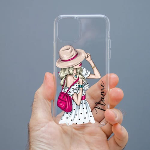 Personalized Cute Girl Transparent Silicon Case Customised with Name for Oppo, Vivo, Redmi, Realme, Poco, Mi, OnePlus, Samsung, iPhone, and More - design 58